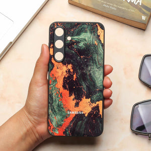 Green Golden elegance marble metal back case for Samung S23 FE