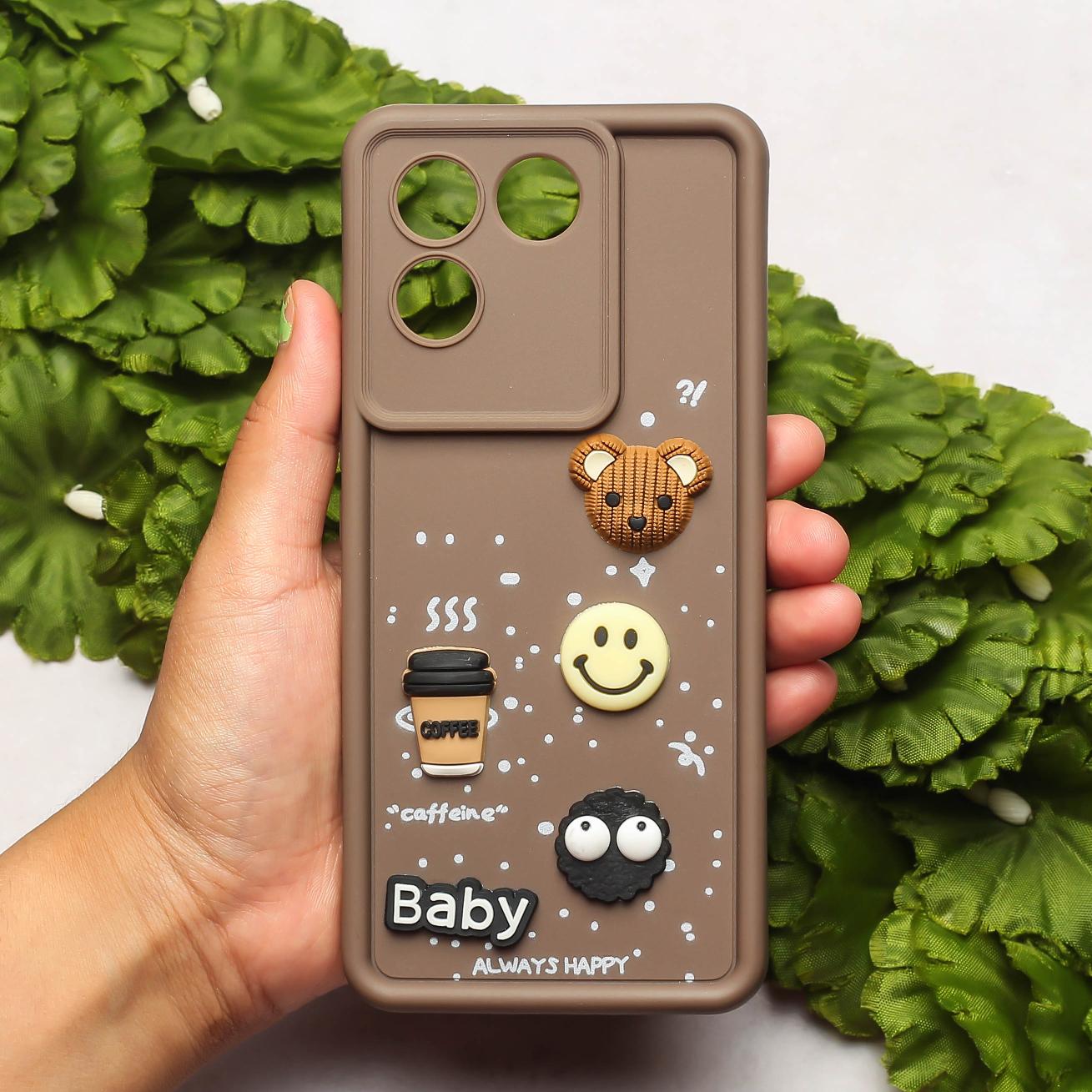 Brown COFFEE (ALWAYS HAPPY) Silicone case for Vivo T2 Pro