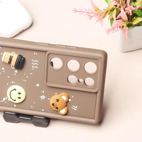 Brown COFFEE (ALWAYS HAPPY) Silicone case for Samsung S23 Ultra