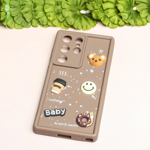 Brown COFFEE (ALWAYS HAPPY) Silicone case for Samsung S23 Ultra