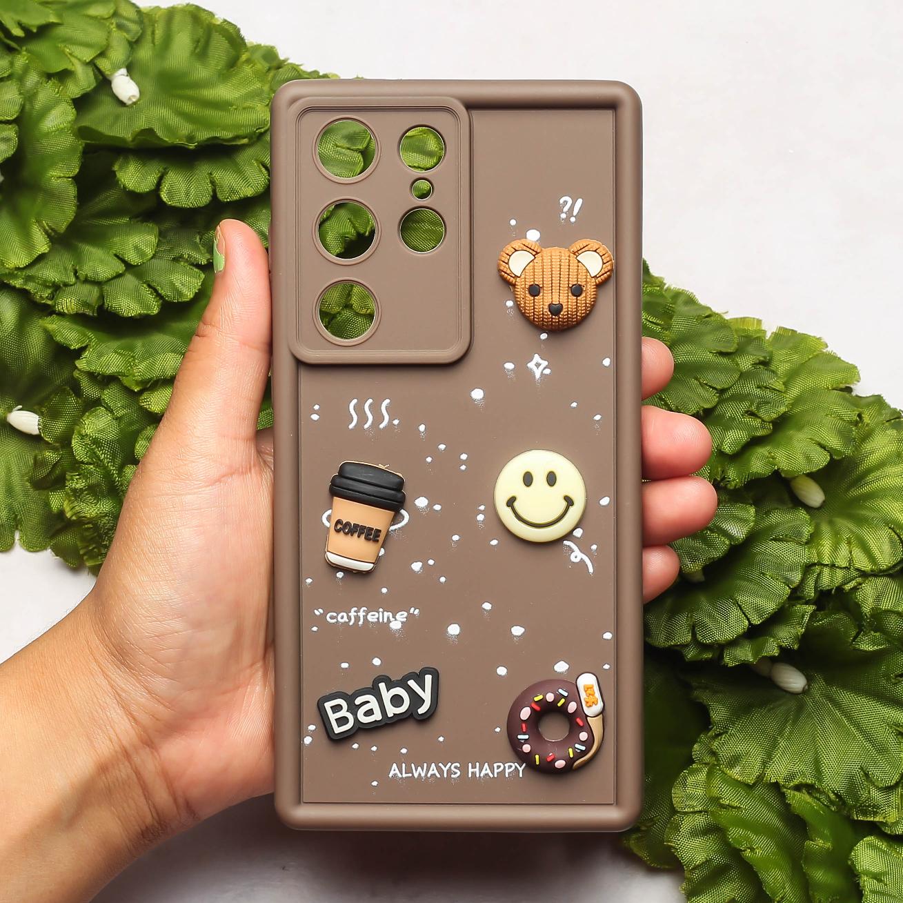 Brown COFFEE (ALWAYS HAPPY) Silicone case for Samsung S23 Ultra