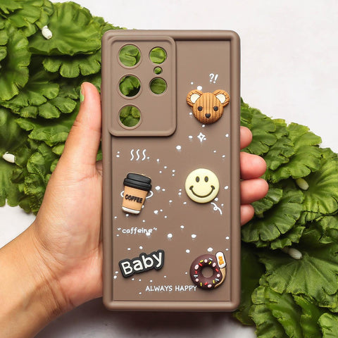 Brown COFFEE (ALWAYS HAPPY) Silicone case for Samsung S22 Ultra