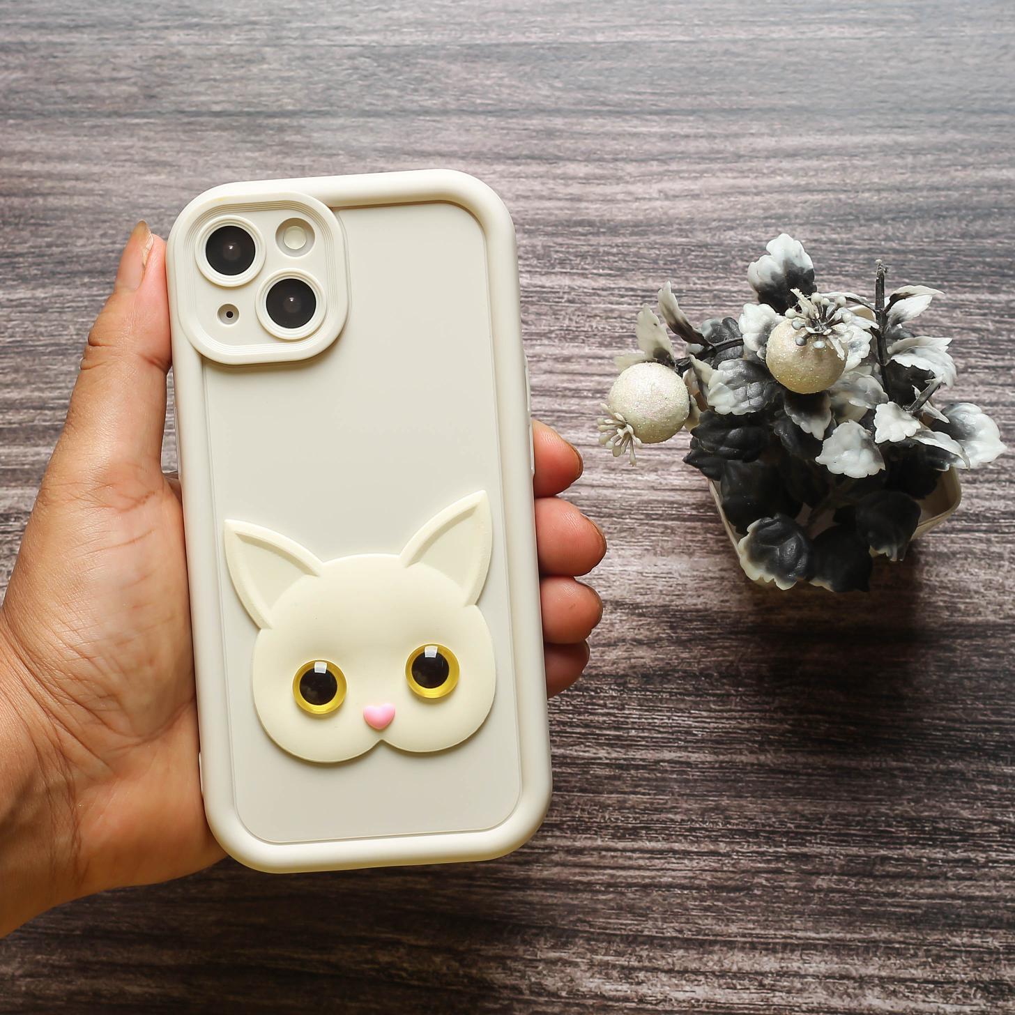 Cream Cute Cat Silicone case for Apple iphone 14