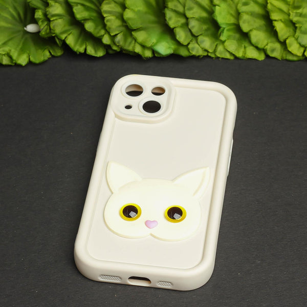 Cream Cute Cat Silicone case for Apple iphone 14