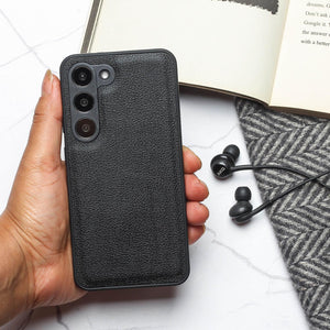 Raised Edges Black Leather Case for Samsung S23
