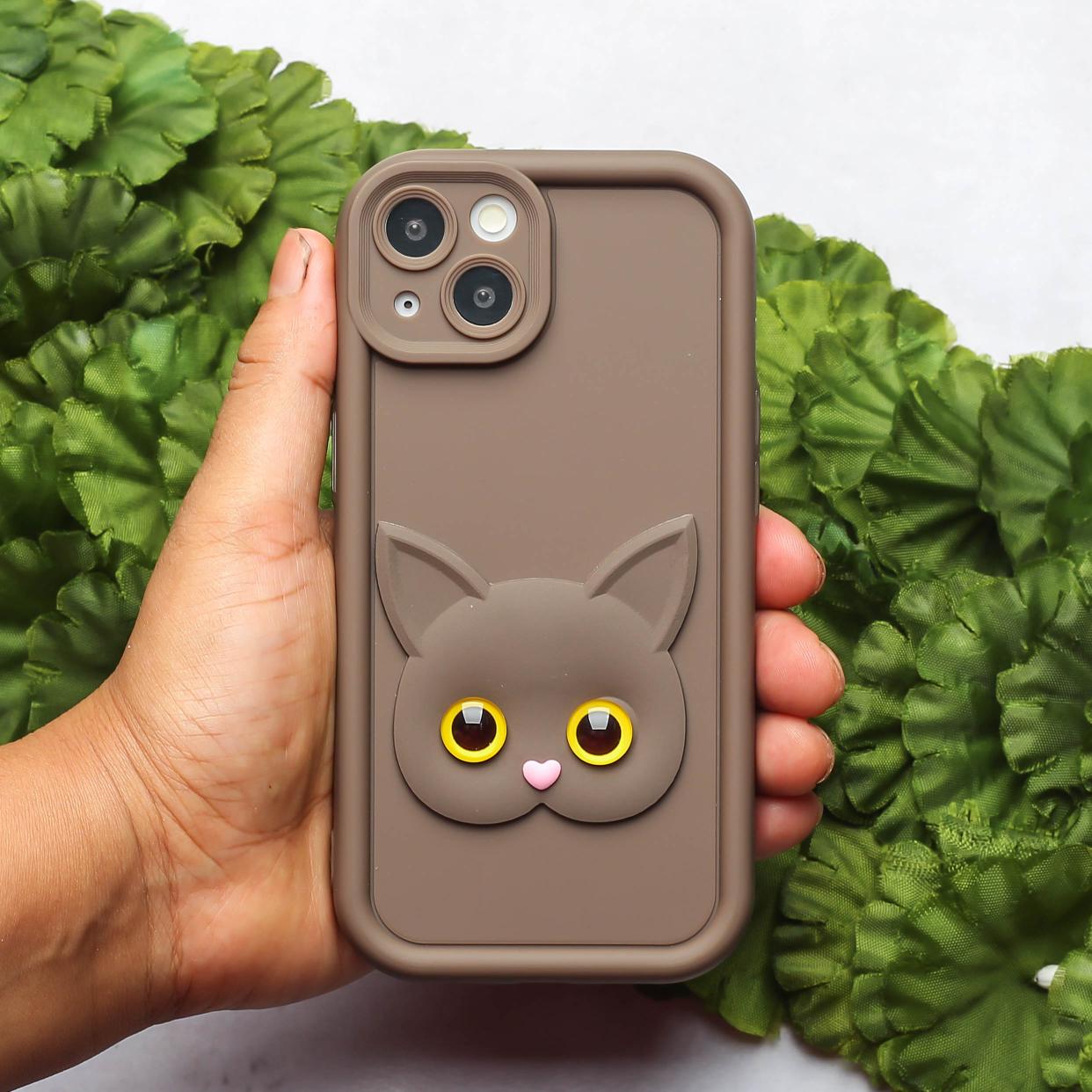 Dark Brown Cute Cat Silicone case for Apple iphone 14