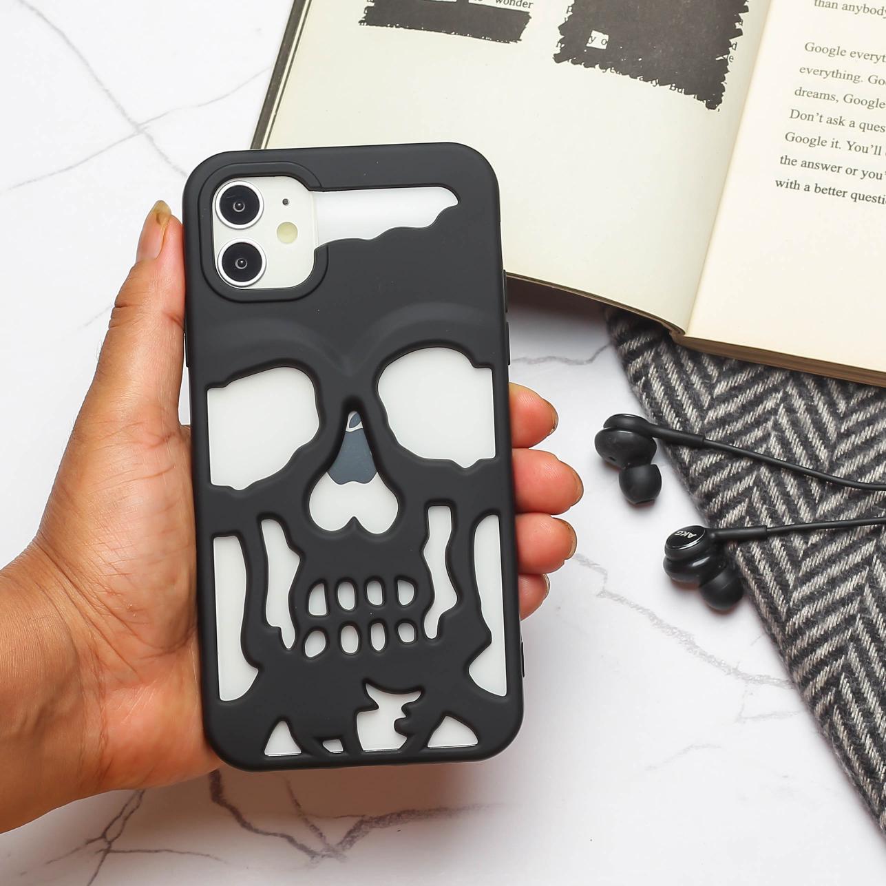 Black Hollow Skull Design Silicone case for Apple iphone 12