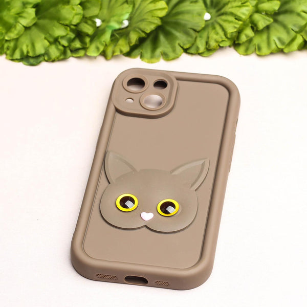 Dark Brown Cute Cat Silicone case for Apple iphone 14