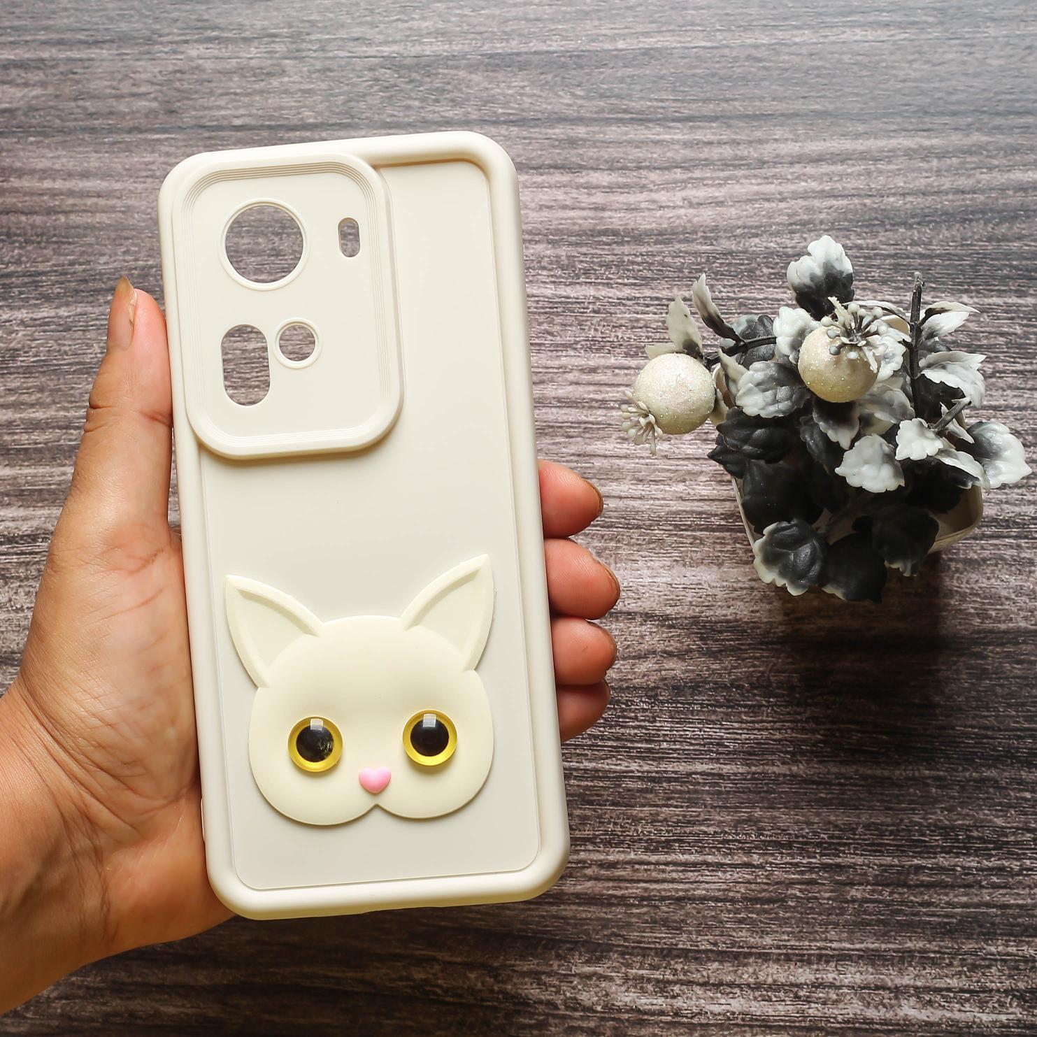 Cream Cute Cat Silicone case for Oppo Reno 11