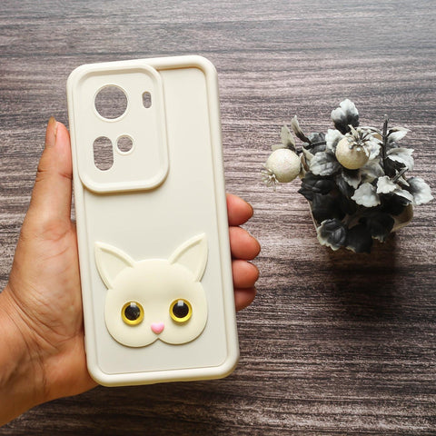Cream Cute Cat Silicone case for Oppo Reno 11
