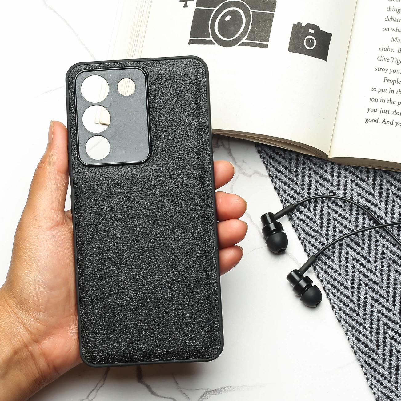 Raised Edges Black Leather Case for Vivo Y200