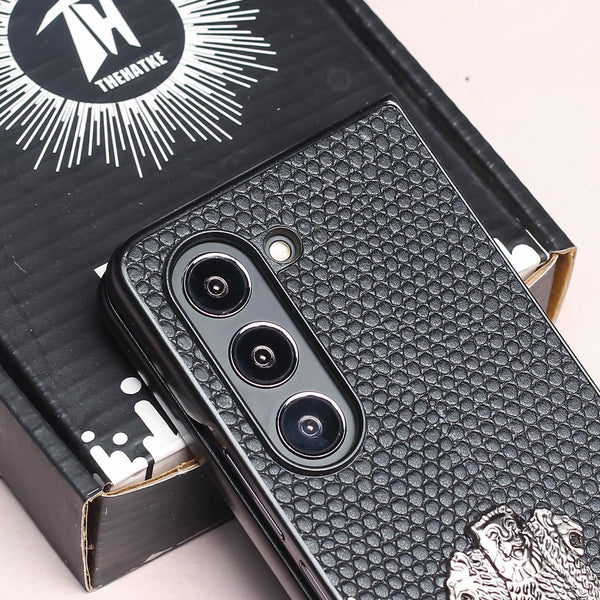 Black (Pattern 6) Satyameva Jayate embossed Leather Case for Samsung Galaxy Z Fold 4