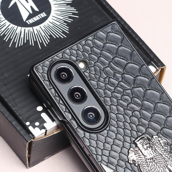 Black (Pattern 4) Satyameva Jayate embossed Leather Case for Samsung Galaxy Z Fold 4