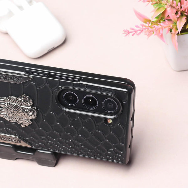 Black (Pattern 8) Satyameva Jayate embossed Leather Case for Samsung Galaxy Z Fold 3