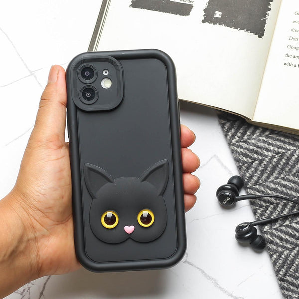 Black Cute Cat Silicone case for Apple iphone 12