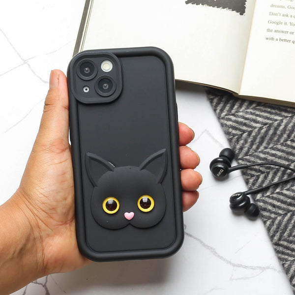 Black Cute Cat Silicone case for Apple iphone 14