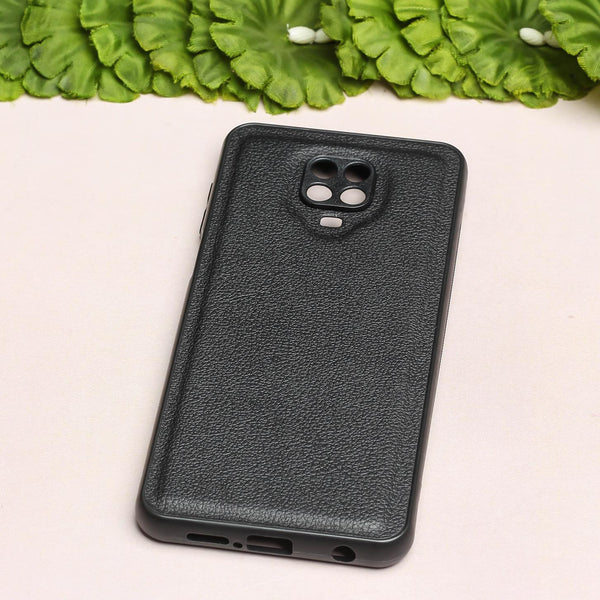 Raised Edges Black Leather Case for Redmi Note 9 Pro