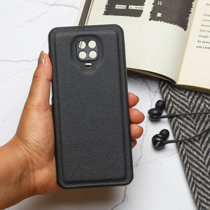 Raised Edges Black Leather Case for Redmi Note 9 Pro Max