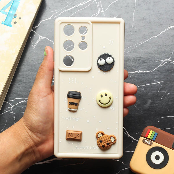 Cream COFFEE (ALWAYS HAPPY) Silicone case for Samsung S23 Ultra