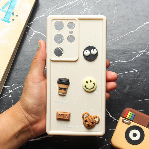 Cream COFFEE (ALWAYS HAPPY) Silicone case for Samsung S23 Ultra