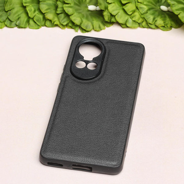 Raised Edges Black Leather Case for Oppo Reno 10 Pro