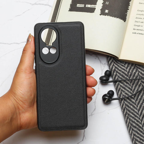 Raised Edges Black Leather Case for Oppo Reno 10 Pro