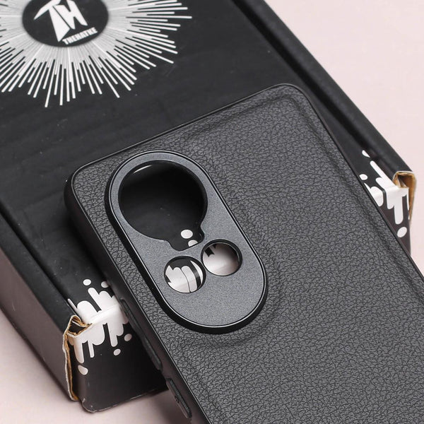 Raised Edges Black Leather Case for Oppo Reno 10 Pro