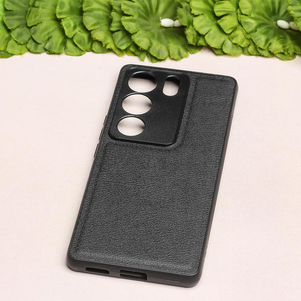 Raised Edges Black Leather Case for Vivo V27 Pro