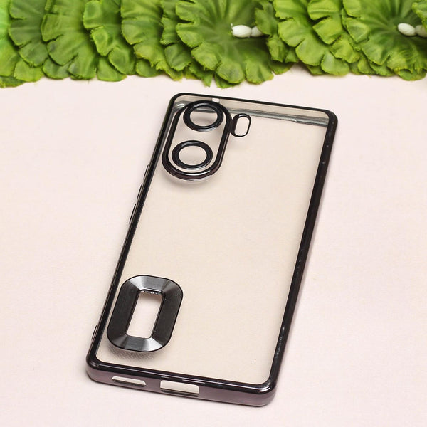 Black 6D Chrome Logo Cut Transparent Case for Vivo V29E