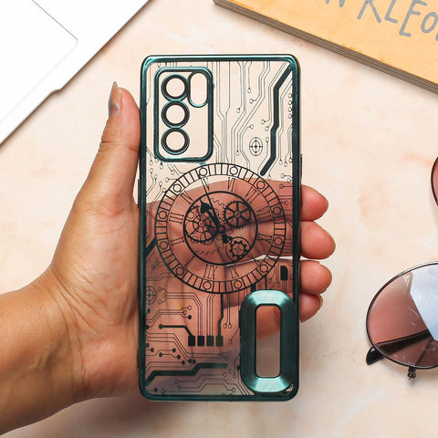 Green Watch Machine Logo Cut Transparent Case for Oppo Reno 6 Pro