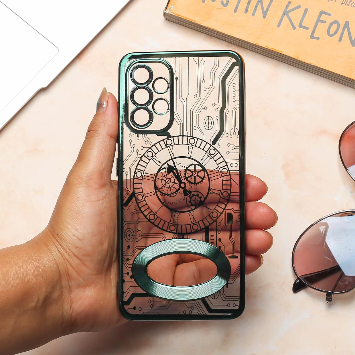 Green Watch Machine Logo Cut Transparent Case for Samsung A32 4g
