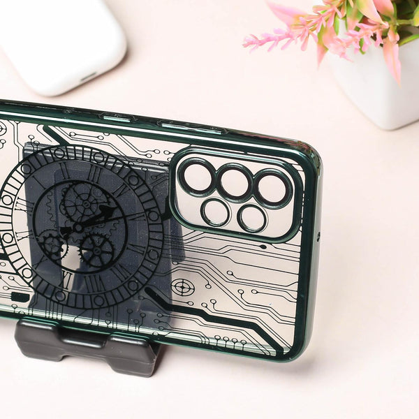 Green Watch Machine Logo Cut Transparent Case for Samsung A32 4g