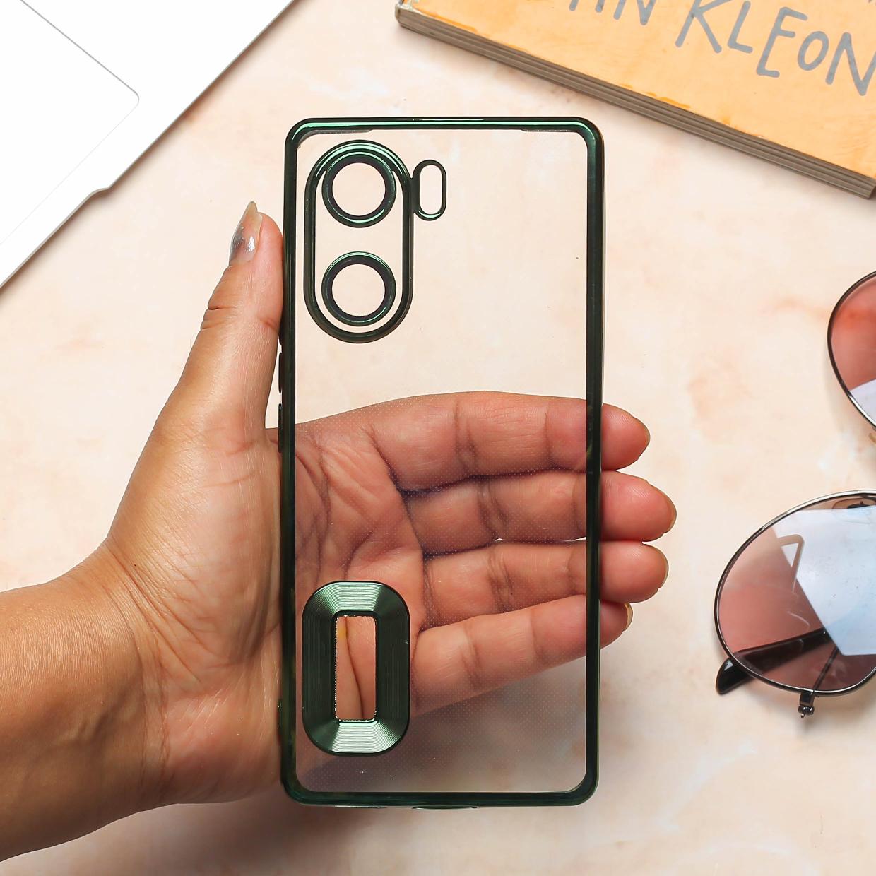 Green 6D Chrome Logo Cut Transparent Case for Vivo V29E