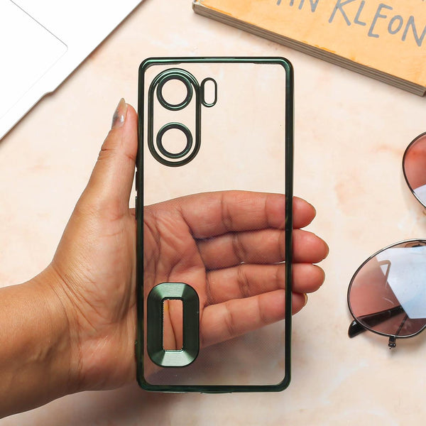 Green 6D Chrome Logo Cut Transparent Case for Vivo V29E