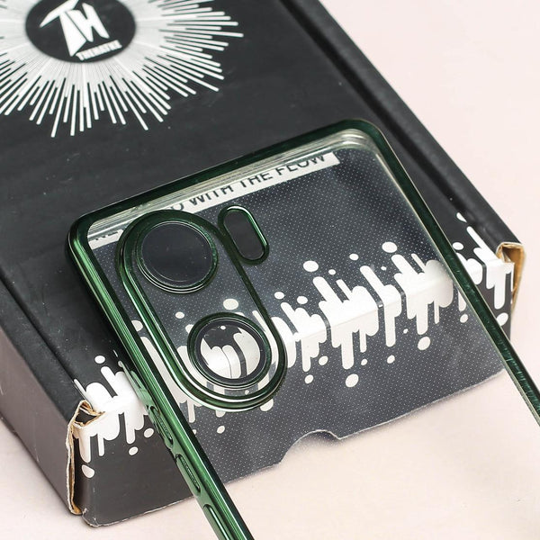 Green 6D Chrome Logo Cut Transparent Case for Vivo V29E