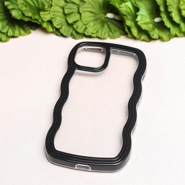 Black Zig Zag Frame  Silicon Case for Apple Iphone 15