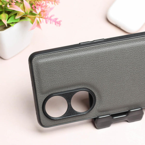 Raised Edges Grey Leather Case for Oppo Reno 8t