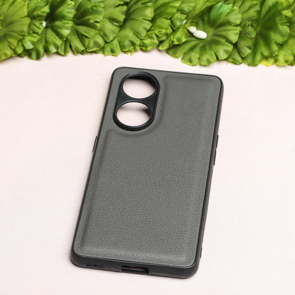 Raised Edges Grey Leather Case for Oppo Reno 8t