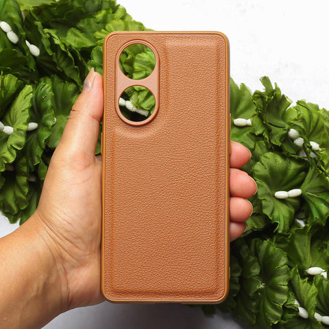 Raised Edges Brown Leather Case for Oppo Reno 8t