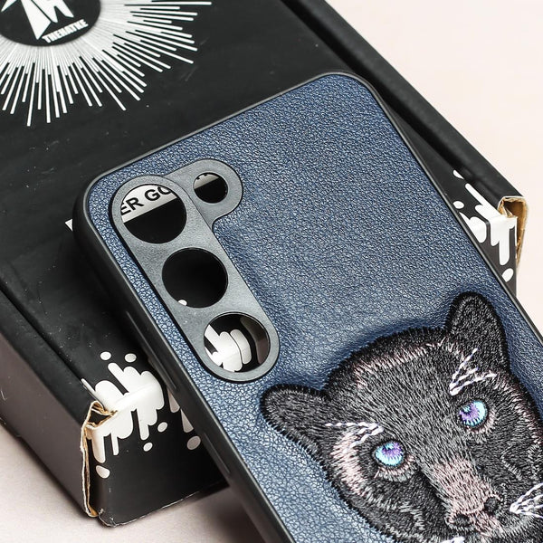 Dark Blue Leather Black Panther Ornamented for Samsung S21 FE