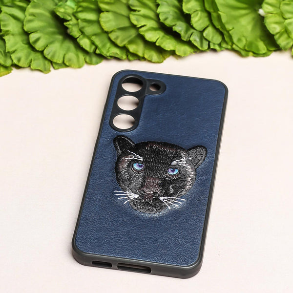 Dark Blue Leather Black Panther Ornamented for Samsung S21 FE