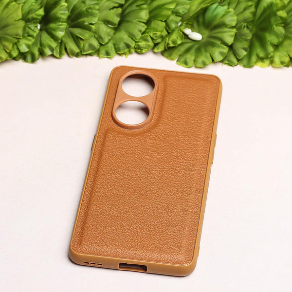 Raised Edges Brown Leather Case for Oppo Reno 8t