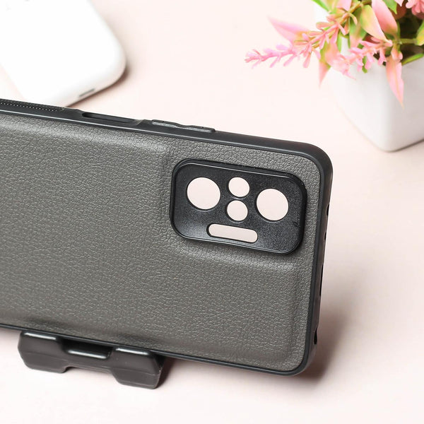 Raised Edges Grey Leather Case for Redmi Note 10 Pro