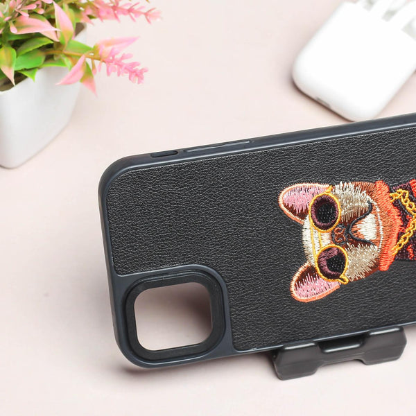 Black Leather Bulldog Ornamented for Apple Iphone 11