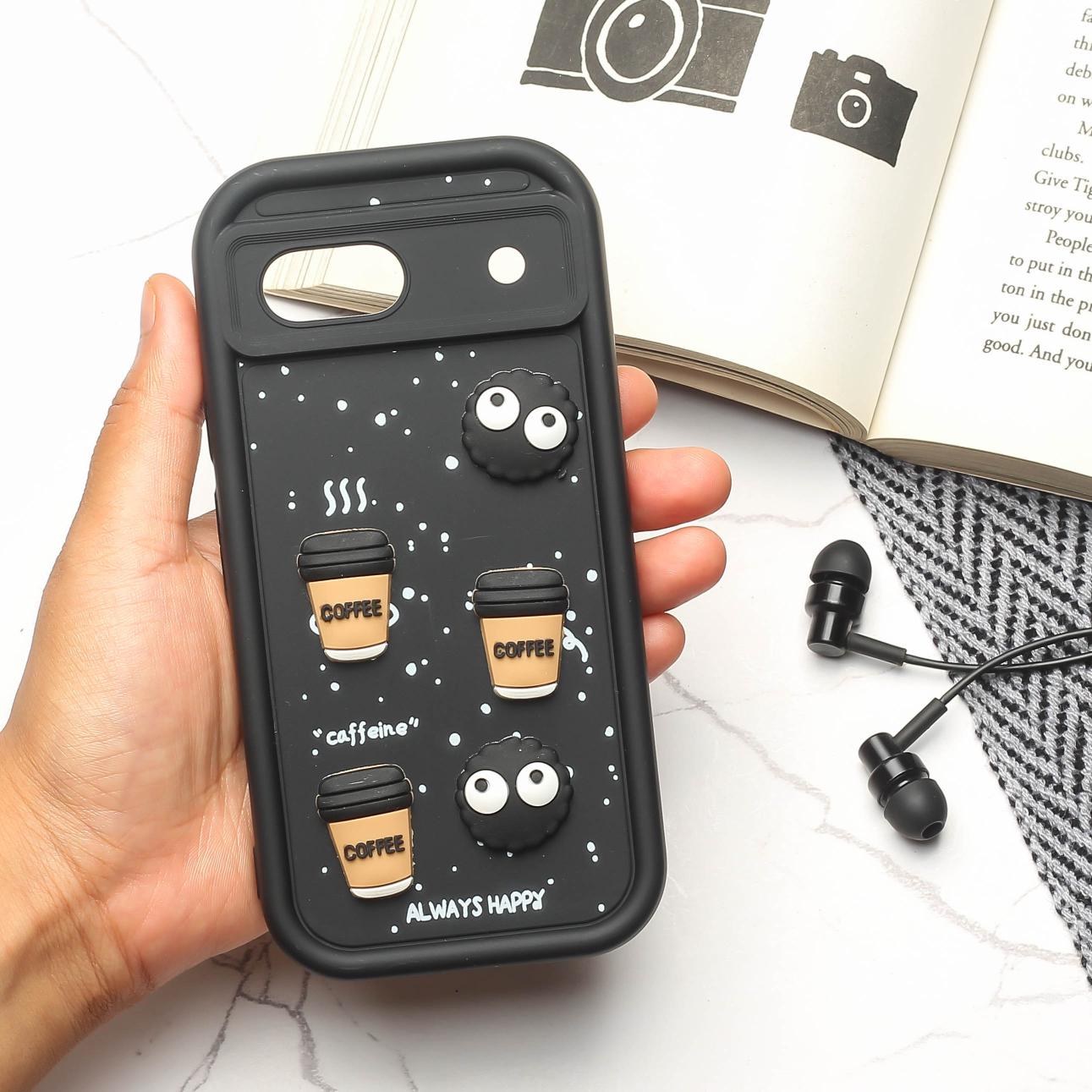 Black COFFEE (ALWAYS HAPPY) Silicone case for Google Pixel 7a