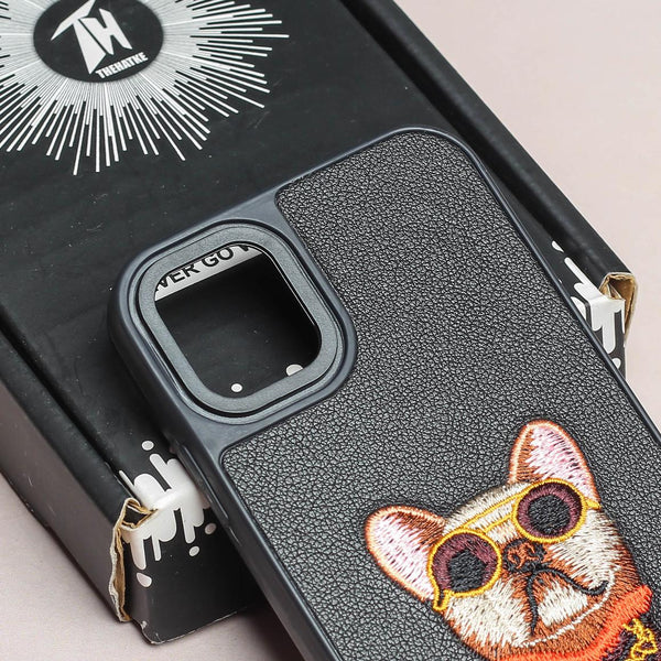 Black Leather Bulldog Ornamented for Apple Iphone 11