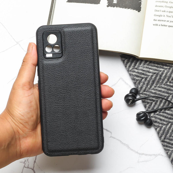 Raised Edges Black Leather Case for Vivo V20