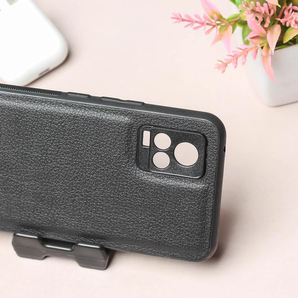 Raised Edges Black Leather Case for Vivo V20
