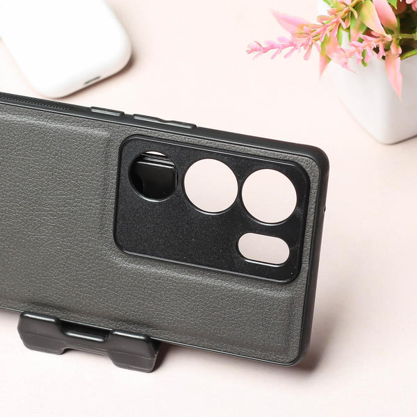 Raised Edges Grey Leather Case for Vivo V29 Pro