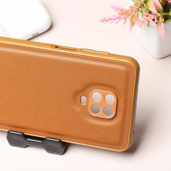 Raised Edges Brown Leather Case for Redmi Note 9 Pro Max